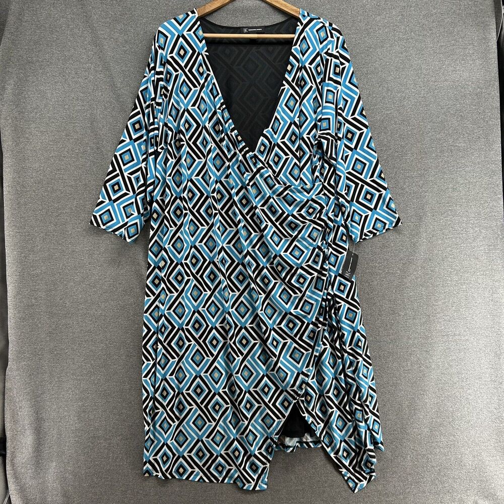 NWT INC International Concepts 3X Geometric Print Surplice Dress Plus Size Blue